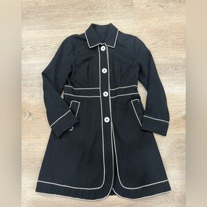 Boden Black Contrast Trim Button Front Coat Women’s Size 10‎ Long Jacket